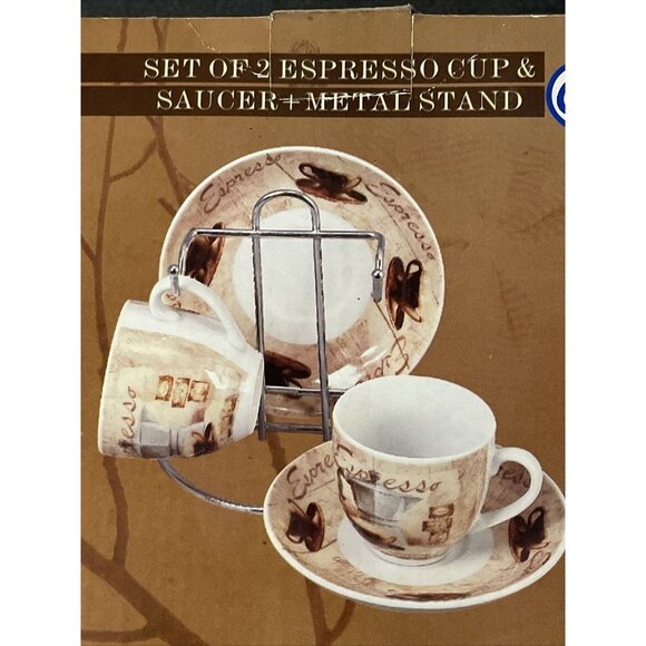 D'Lusso Home Collection China Café Design Espresso Demitasse Cups Saucers Stand - Picture 4 of 4